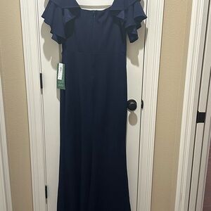 Chic Off-Shoulder Navy Maxi Dress
